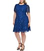 Color:Royal - Image 1 - Plus Size Short Sleeve Crew Neck Lace Fit And Flare Dress