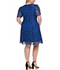 Color:Royal - Image 2 - Plus Size Short Sleeve Crew Neck Lace Fit And Flare Dress