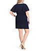 Color:Navy - Image 2 - Plus Size Short Sleeve V-Neck Chiffon Blouson Dress