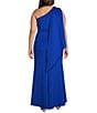 Color:Cobalt - Image 2 - Plus Size Sleeveless One Shoulder Drape Ruffle Scuba Gown