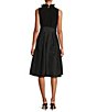 Color:Black - Image 2 - Ruffle V-Neck Sleeveless Tie Waist Pleated Fit and Flare Dress
