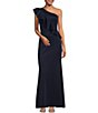 Color:Navy - Image 1 - Sleeveless One Shoulder Ruffle Scuba Sheath Gown