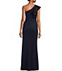 Color:Navy - Image 2 - Sleeveless One Shoulder Ruffle Scuba Sheath Gown