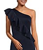 Color:Navy - Image 3 - Sleeveless One Shoulder Ruffle Scuba Sheath Gown