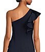 Color:Navy - Image 4 - Sleeveless One Shoulder Ruffle Scuba Sheath Gown