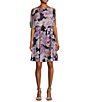 Color:Navy Lilac - Image 1 - Sleeveless Boat Neck Floral Popover Chiffon Dress