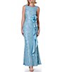 Color:Seafoam - Image 1 - Sleeveless Boat Neck Front Cascade Ruffle Lace Gown