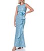 Color:Seafoam - Image 3 - Sleeveless Boat Neck Front Cascade Ruffle Lace Gown