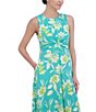 Color:Aqua - Image 5 - Sleeveless Crew Neck Front Wrap Knot Floral Midi Dress