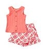 Color:Pink - Image 1 - Baby Girls 12-24 Months Pink Variegated Stretch Rib Top & Wrap Skort Set