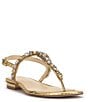 Color:Gold - Image 1 - Dehna Embossed Jewel Embellished T-Strap Sandals