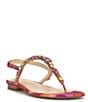 Color:Pink/Red Multi - Image 1 - Dehna Printed Jewel Embellished T-Strap Sandals