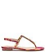Color:Pink/Red Multi - Image 2 - Dehna Printed Jewel Embellished T-Strap Sandals