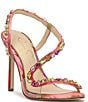 Color:Pink/Red Combo - Image 1 - Jaycin Marble Print Rhinestone Dress Sandals