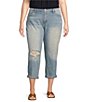Color:Sightseeing - Image 1 - Plus Size Mika Bestie Stretch Denim Lace Patch Distressed Rolled Hem Slouchy Skinny Jeans