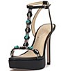 Color:Black - Image 5 - Saigee Leather Embellished T-Strap Platform Dress Sandals