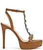 Color:Brown Sugar - Image 2 - Saigee Suede Embellished T-Strap Platform Dress Sandals