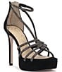 Color:Black - Image 1 - Suvrie Suede Rhinestone Strappy Platform Dress Sandals
