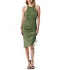 Color:Vineyard Green - Image 1 - Syd Asymmetrical Hem Ruched Side Drawstring Dress