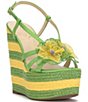 Color:Bright Green - Image 1 - Visela Flower Platform Wedge Sandals