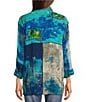 Color:Abstract Multi - Image 2 - Abstract Patch Print Wire Collar Long Sleeve Woven Button Front Tunic