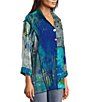 Color:Abstract Multi - Image 3 - Abstract Patch Print Wire Collar Long Sleeve Woven Button Front Tunic