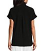 Color:Black - Image 2 - Crinkle Short Dolman Sleeve Point Collar Button Front Shirt