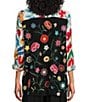 Color:Floral Multiple - Image 2 - Embroidered Multi-Print Point Collar Button Front Long Roll Tab Sleeves Top