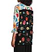 Color:Floral Multiple - Image 3 - Embroidered Multi-Print Point Collar Button Front Long Roll Tab Sleeves Top
