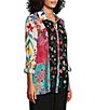 Color:Floral Multiple - Image 4 - Embroidered Multi-Print Point Collar Button Front Long Roll Tab Sleeves Top