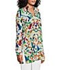 Color:Multiple - Image 4 - Humming Bird Print Wire Collar Roll-Tab Sleeve Button Front Tunic