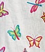 Color:White - Image 6 - Linen Blend Butterfly Embroidery Split V-Neck 3/4 Sleeve Tunic