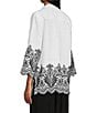 Color:White - Image 4 - Linen Blend Embroidered Eyelet Point Collar 3/4 Sleeve Tunic