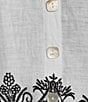 Color:White - Image 6 - Linen Blend Embroidered Eyelet Point Collar 3/4 Sleeve Tunic