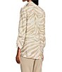 Color:Neutral Animal - Image 4 - Linen Blend Zebra Print Wire Collar 3/4 Cinched Tie Sleeve High-Low Hem Button-Front Tunic