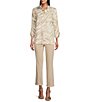 Color:Neutral Animal - Image 5 - Linen Blend Zebra Print Wire Collar 3/4 Cinched Tie Sleeve High-Low Hem Button-Front Tunic