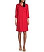 Color:Red - Image 1 - Linen Point Collar Roll Tab Sleeve Dress