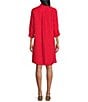 Color:Red - Image 2 - Linen Point Collar Roll Tab Sleeve Dress