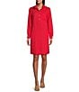 Color:Red - Image 3 - Linen Point Collar Roll Tab Sleeve Dress