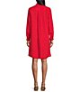 Color:Red - Image 4 - Linen Point Collar Roll Tab Sleeve Dress
