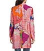 Color:Multiple - Image 2 - Map Print Point Collar Button Front Long Roll-Tab Sleeve Tunic