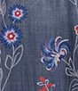 Color:Medium Indigo - Image 4 - Mixed Print Woven Banded Neck 3/4 Cuffed Sleeve Embroidered Side Seam Pockets Open Front Kimono