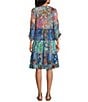 Color:Multiple - Image 2 - Multi Print Tiered Button Front 3/4 Sleeve Knee Length Dress