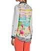 Color:White - Image 5 - Novelty Mix Print Button Front Roll-Tab Sleeve Tunic