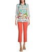 Color:White - Image 6 - Novelty Mix Print Button Front Roll-Tab Sleeve Tunic