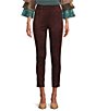 Color:Wine - Image 1 - Petite Size Faux Suede Flat Front Slim Straight Pull-On Pants
