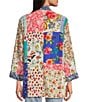 Color:Floral Multi - Image 2 - Petite Size Patch Print Floral Embriodered Open Front 3/4 Sleeve Kimono