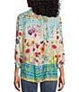 Color:Floral Garden - Image 2 - Petite Size Plaid Embroidered Floral Point Collar 3/4 Sleeve Button-Front Shirt