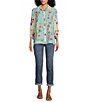 Color:Floral Garden - Image 3 - Petite Size Plaid Embroidered Floral Point Collar 3/4 Sleeve Button-Front Shirt