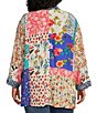 Color:Floral Multi - Image 2 - Plus Size Patch Print Floral Embriodered Open Front Long Sleeve Kimono